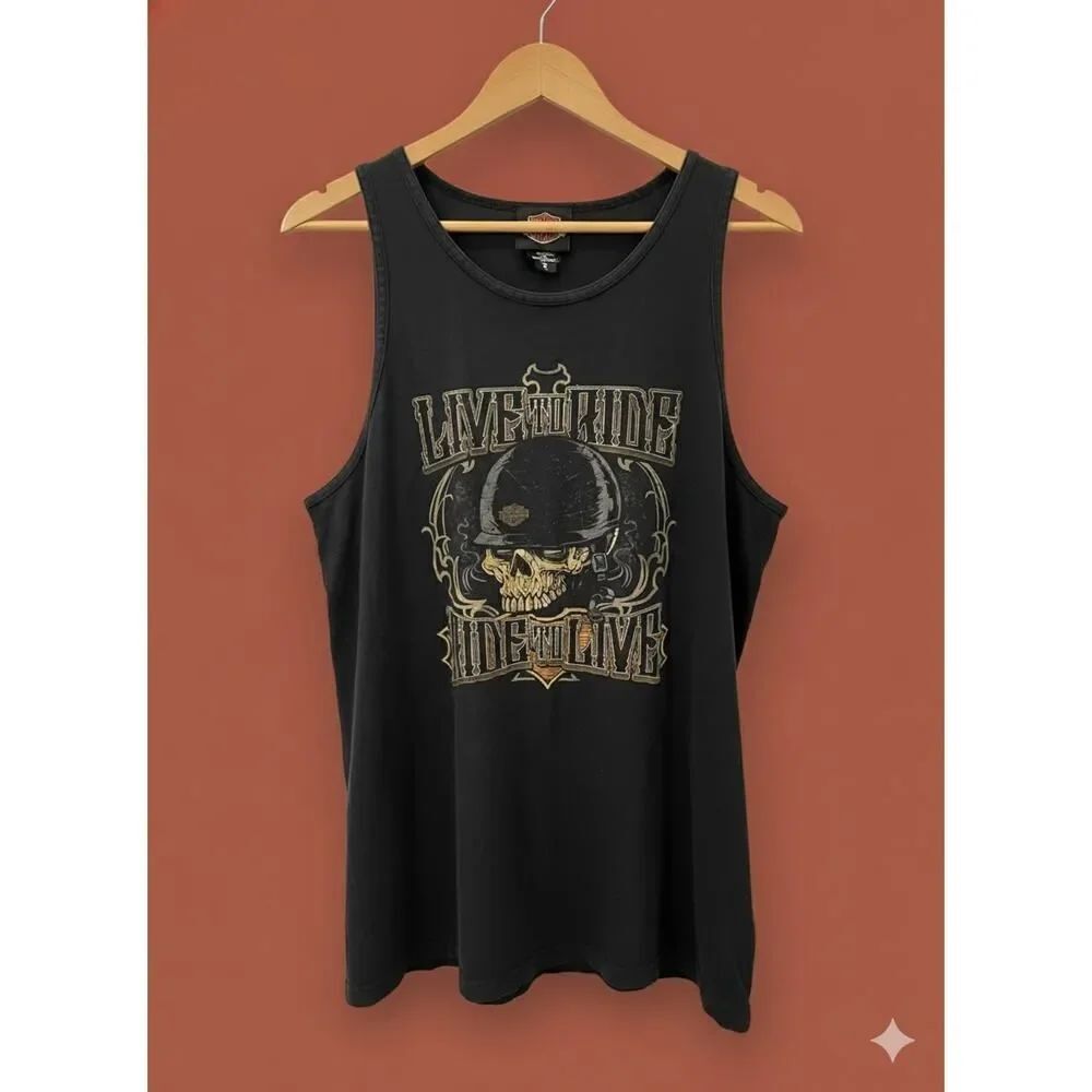 Vintage Harley Davidson Black Live To Ride Greeley, Colorado Tank Top Shirt XL